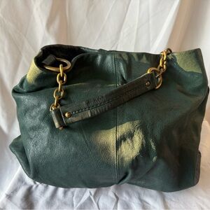 Nordstrom Green Leather Hobo Bag with Brass Chain